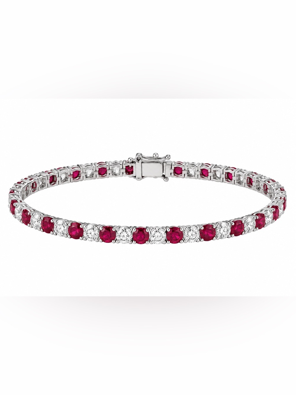 Jared Lab Created Ruby & White Sapphire Tennis Bracelet Sterling Silver